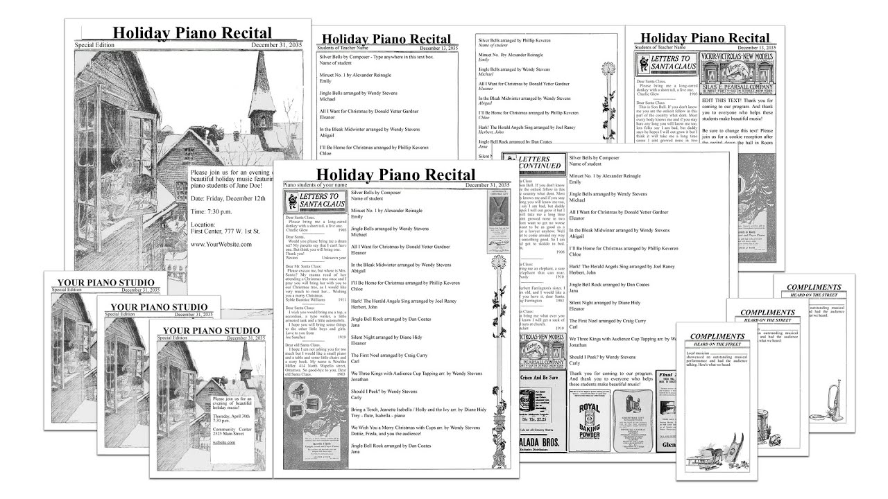 Holiday Newspaper Editable Recital Program Template