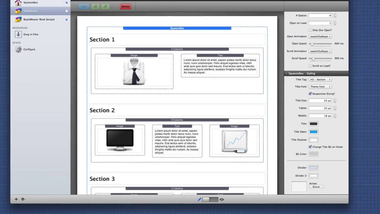 SqueezeBox Stack for RapidWeaver