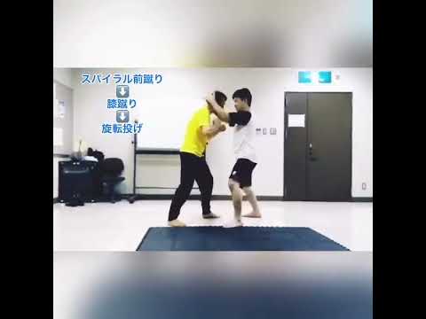 スパイラル前蹴り➡膝蹴り➡旋転投げ