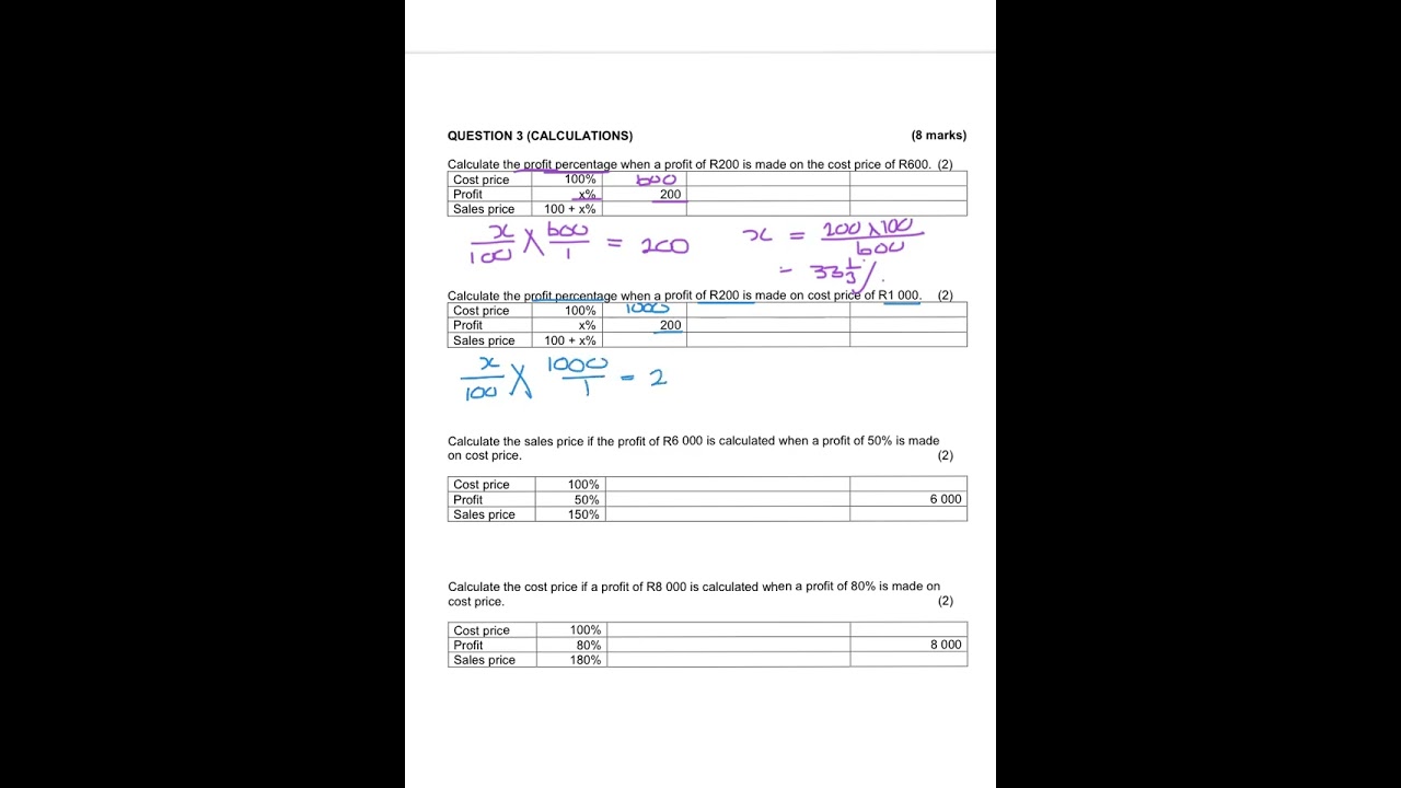 13. Calculation of profit percentage, cost price or sales price