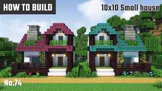 マイクラ建築：ネザー資材で作る赤と青の屋根の小さな家の作り方。10x10ブロックで簡単に。No.74【Minecraft】