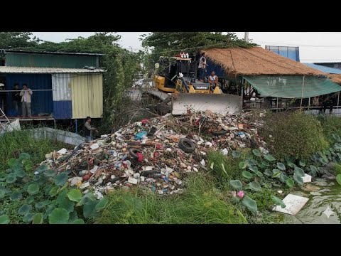 Fantastic Start New Project!! Land Filling, Delete Garbage Dump by Skills Shantui DH17 Dozer Pushing