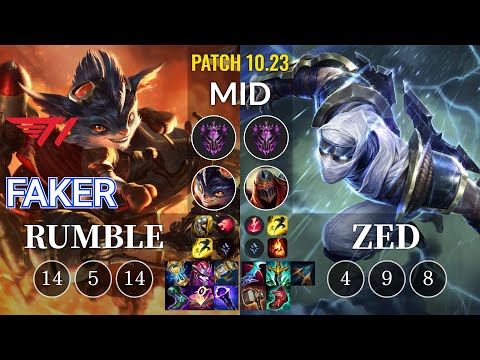 T1 Faker Rumble vs Zed Mid - KR Patch 10.23