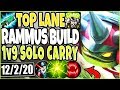 BEST SEASON 9 RAMMUS BUILD! ULTIMATE TOP LANE RAMMUS 1v9 CARRY EVER! TOP Rammus Season 9 Gameplay