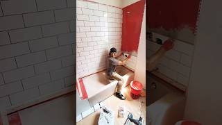 Subway tile install over redgard #tubsurround