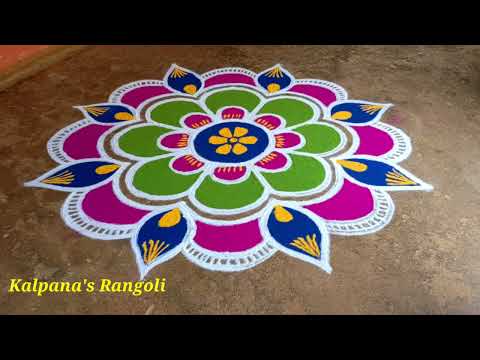 Tamil Puthandu Special Kalpana's Rangoli flowers padi Kollam Easy Rangoli Pandaga Muggulu