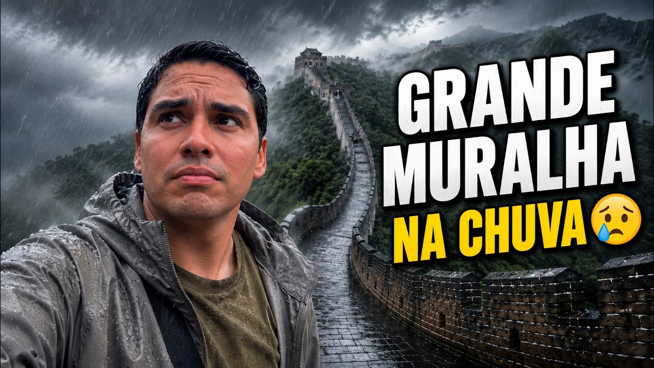 Grande Muralha da China em um dia de chuva em vídeo, Mutianyu, Pequim