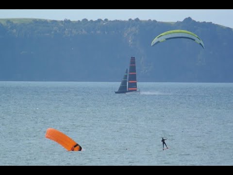 36th America's Cup: Team New Zealand's Te Kāhu and the kiteboarders!
