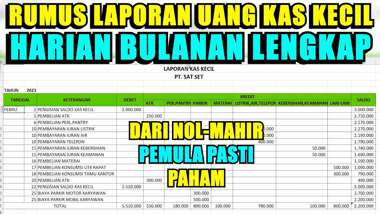 Cara Membuat Laporan Uang Kas Kecil Otomatis Harian Bulanan di Excel Nol Sampai Mahir