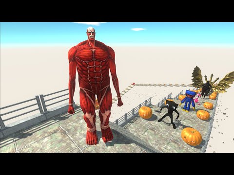 COLOSSAL TITAN VS GHIDORAH & ALL GODZILLA  DEATH FALL HALLOWEEN - Animal Revolt Battle Simulator
