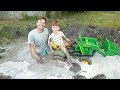 Playing in deep mud on the farm with kids tractors | Tractors for kids