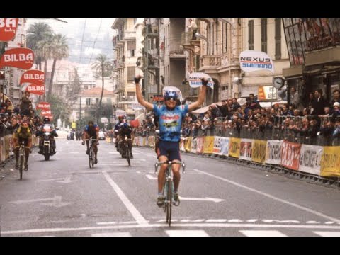 MILANO SANREMO 1996 LA STOCCATA DEL VARESINO GABRIELE COLOMBO CHE TRIONFA SOLITARIO IN VIA ROMA