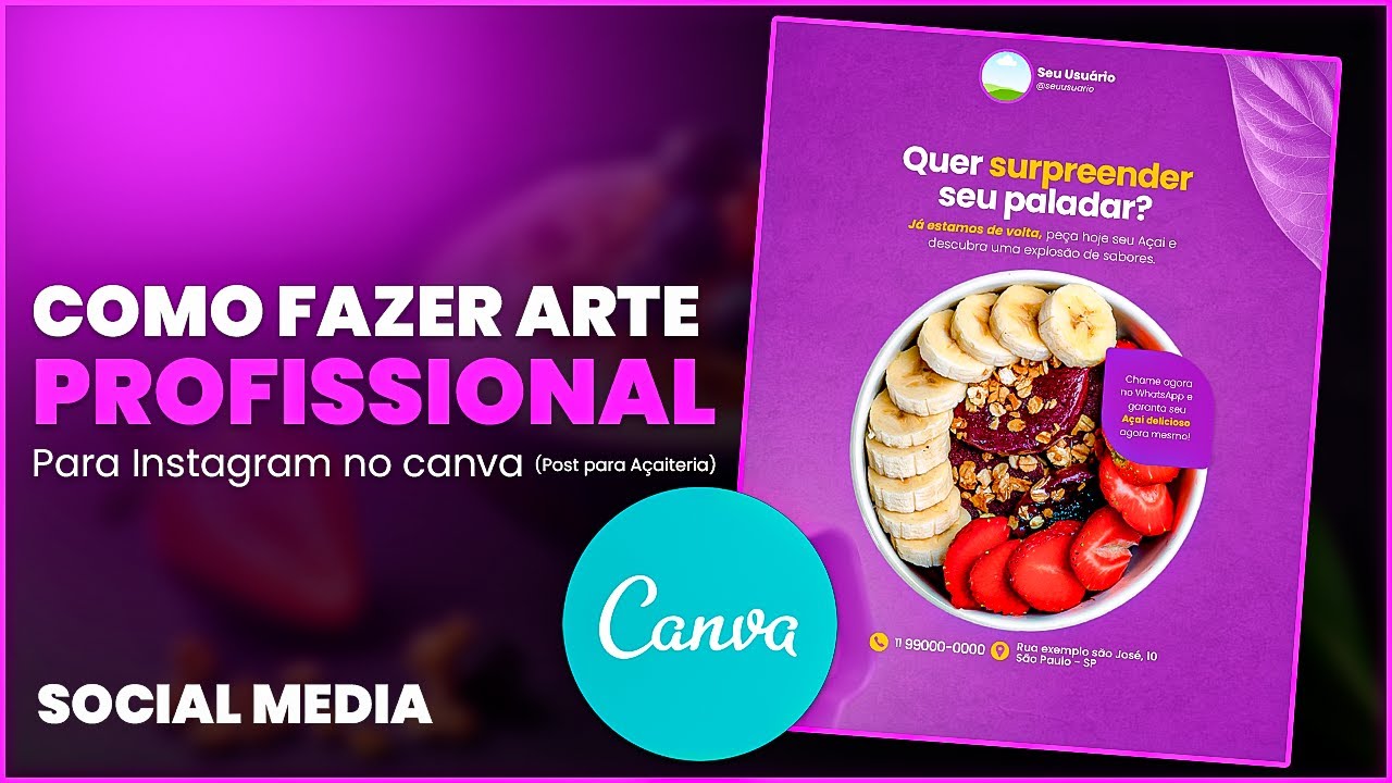 Como criar arte profissional no Canva para açaiteria (fácil e rápido) Tutorial completo