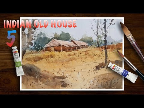 INDIAN OLD HOUSE 5 WATERCOLOUR LANDSCAPE | BEGINNERS | BY RAVINDRA MAHALE