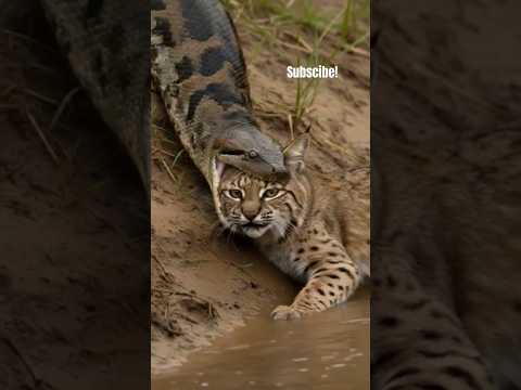 New! Long Snake Fang in Bobcat! Anaconda Discovery Zoo! Wild Animal Park! #Attack #Fight #Bite #BBC