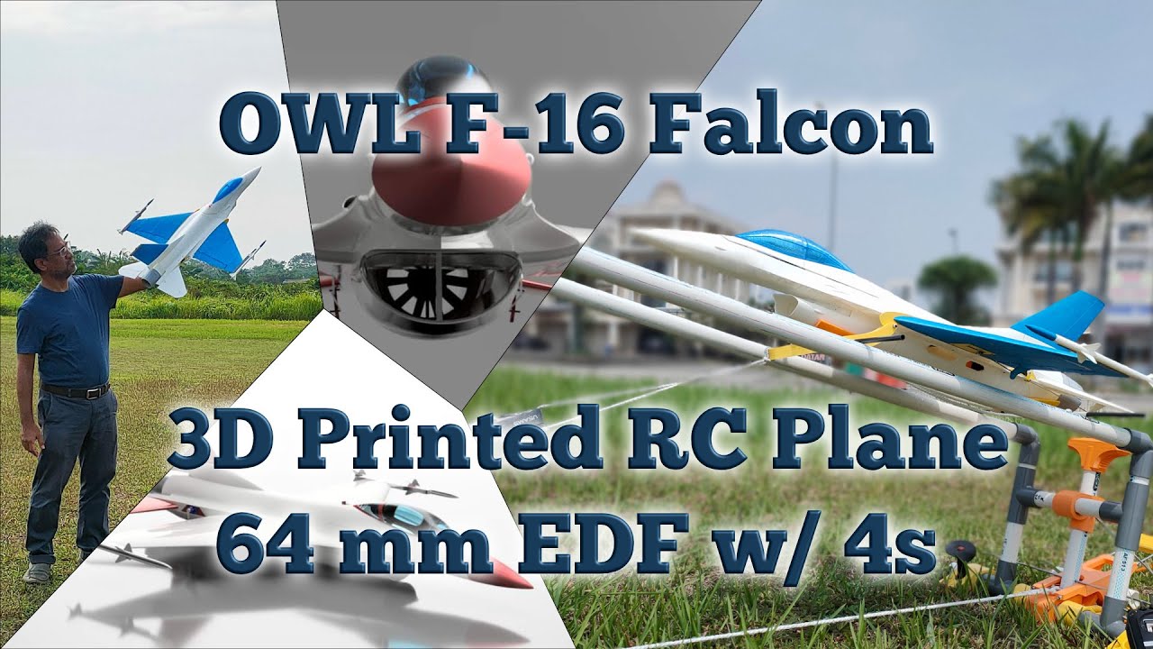3D Printed OWL F-16 Falcon ~ 64mm EDF ~ Blue Wings with Catapult Launcher