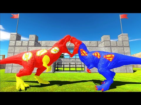FLASH T-REX vs SUPERMAN T-REX CASTLE DEATH RUN - Animal Revolt Battle Simulator