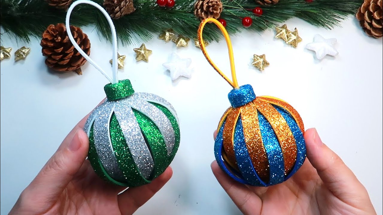 Diy Bolas de Navidad de foamiran o goma Eva, decoración navideña para el árbol, manualidad fácil 🎄 🎅