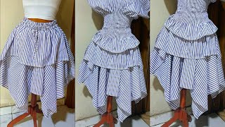 How to Sew a Handkerchief/Assymetric Skirt with Peplum &Smoky Dolman Sleeve Blouse✨Beginner Tutorial