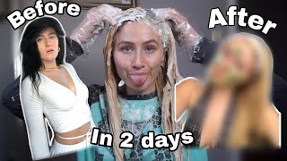 Black to blonde in 2 days! Bleaching my black box dyed hair at home 2021.😅