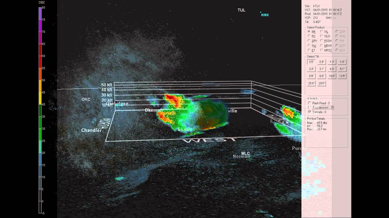 Splitting Supercell Thunderstorm in eastern Oklahoma