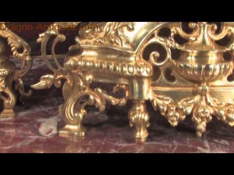Antique French Louis XVI Gilt Brass Clock Set