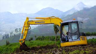 Aksi Beko Mini Excavator Komatsu PC78US Mengolah Lahan Kentang Dataran Tinggi Dieng