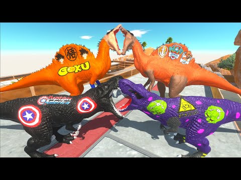 BLACK CAPTAIN AMERICA T-REX VS GOKU SPINOSAURUS DEATH RUN - ANIMAL REVOLT BATTLE SIMULATOR
