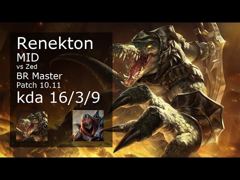 Renekton Mid vs Zed - BR Master 16/3/9 Patch 10.11 Gameplay