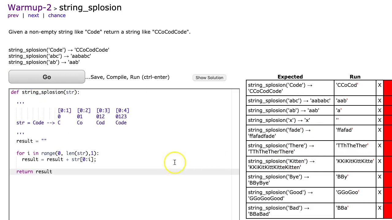 Codingbat - string_splosion (Python)