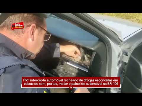 PRF intercepta automóvel recheado de drogas escondidas em caixas de som, portas, motor e painel de automóvel na BR-101