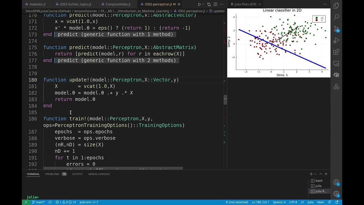 SPMLJ 03 ML1 2B   The Perceptron algorithm for linear classification Part B   A better version