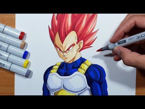 How To Draw VEGETA Super Saiyan GOD - Step By Step ...