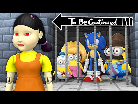 HOW ESCAPE FROM SCARY DOLL PRISON SQUID GAME in MINECRAFT MINIONS SONIC GREEN LIGHT - Gameplay Movie
