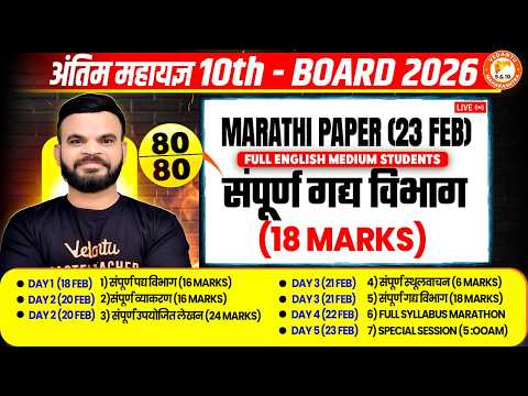 सम्पूर्ण गद्य विभाग Marathi Paper Class 10th 23 Feb | Marathi Grammar Full English 10th MH Board