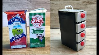Como fazer gaveteiro organizador de caixa leite