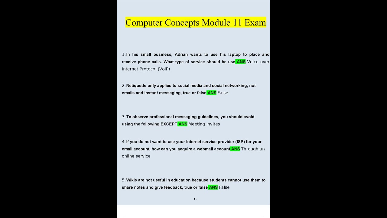Computer Concepts Module 11 Exam 2023 Questions and Answers Verified Answers