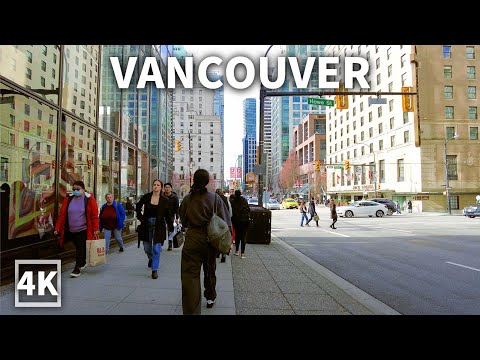 【4K】Dountwon Vancouver Spring Walk - Good Friday | Travel Canada (Binaural City Sounds)
