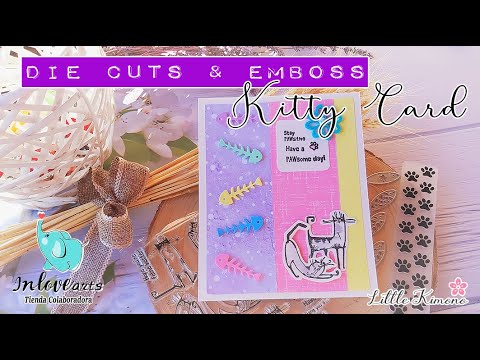 Scrapbooking: Tarjeta con Troqueles y Carpeta de Emboss · kitty Card with Die Cuts 💜 Inlovearts DT
