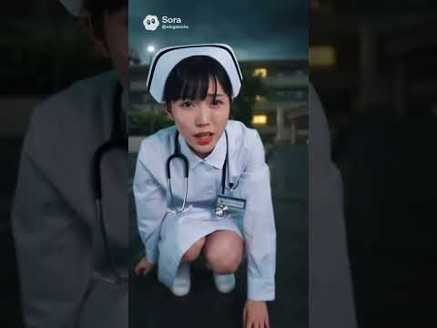 若いナースがしゃがみながら喋る