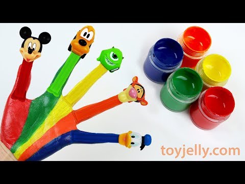 Learn Colors Nursery Rhymes Finger Family Hand Body Paint Pez Candy Mickey Mouse and Donald Duck