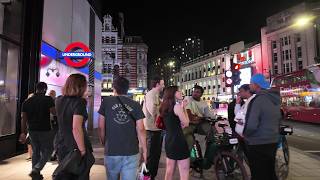 Night Walk in Central London | Piccadilly Circus, Tottenham Court Rd, Leicester Sq | 4K Walking Tour