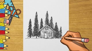 How To Draw A Little Cabin In The Woods - How To Draw A House In Forest Step By Step