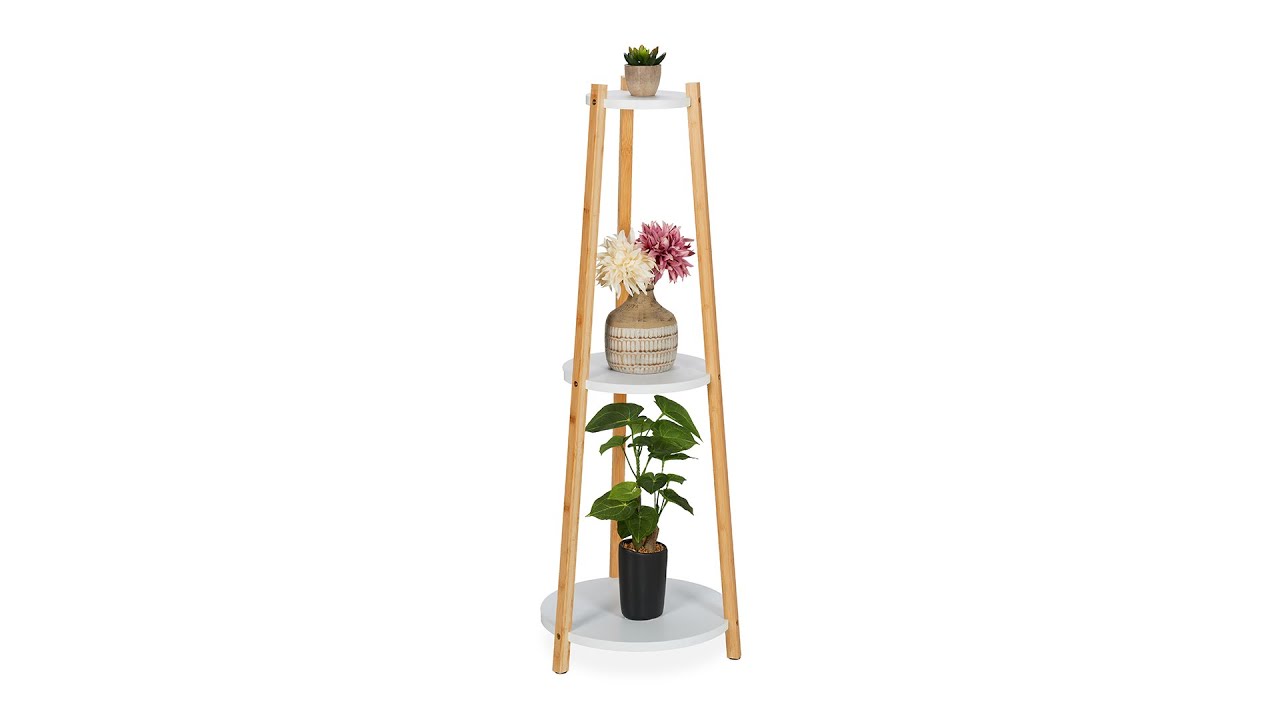 relaxdays Supporto per le piante con 3 ripiani 98 x 35 cm, Nature/Bianco