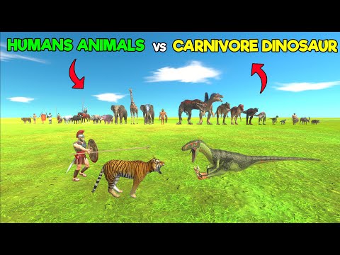 2 vs 1 Ancient Humans & Animals vs Carnivore Dinosaurs - Animal Revolt Battle Simulator