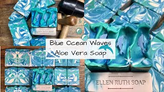 Making  🌊 BLUE OCEAN WAVES 🐬 Aloe Vera Cold Process Soap w/ Embeds | Ellen Ruth Soap