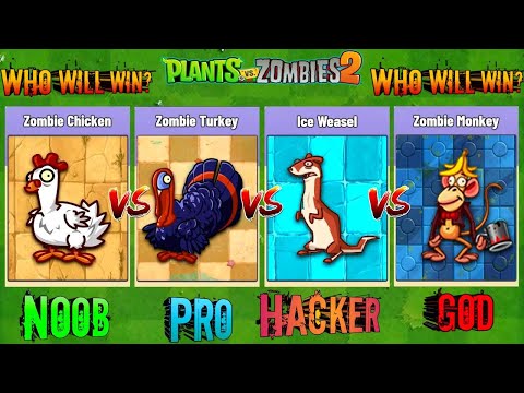 CHICKEN vs TURKEY vs ICE WEASEL vs MONKEY - Who Will Win? - PvZ 2 Zombie vs Zombie
