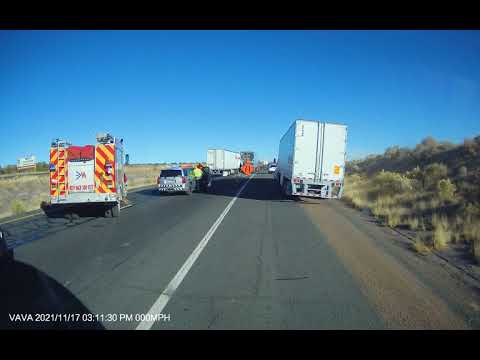 Accident on I-40 in New Mexico between 2 trucks and a car on our trip to Albuquerque. 😳👀