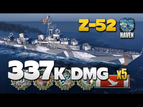 Destroyer Z-52 on map Haven, Kraken with 336k damage - World of Warships