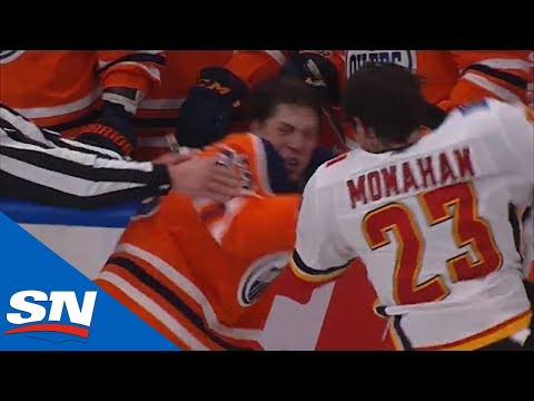 Ryan Nugent-Hopkins and Sean Monahan Exchange Bombs In Fiery Tilt
